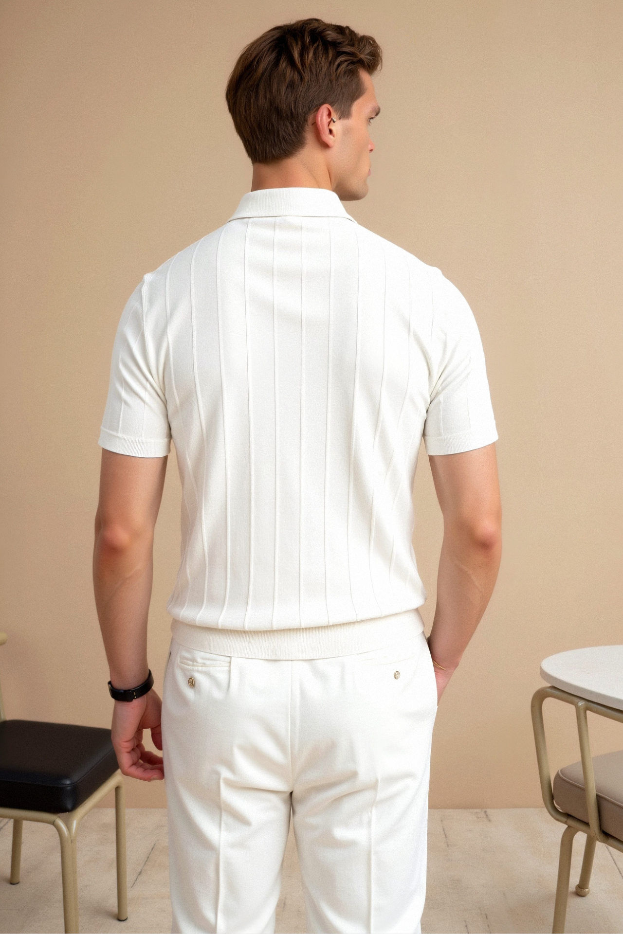 Polo à Boutons Rayé Vertical