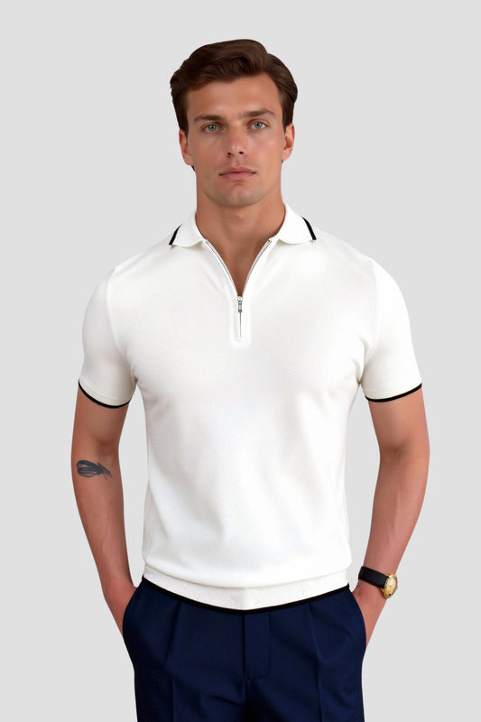 Polo de golf en tricot à zip quart