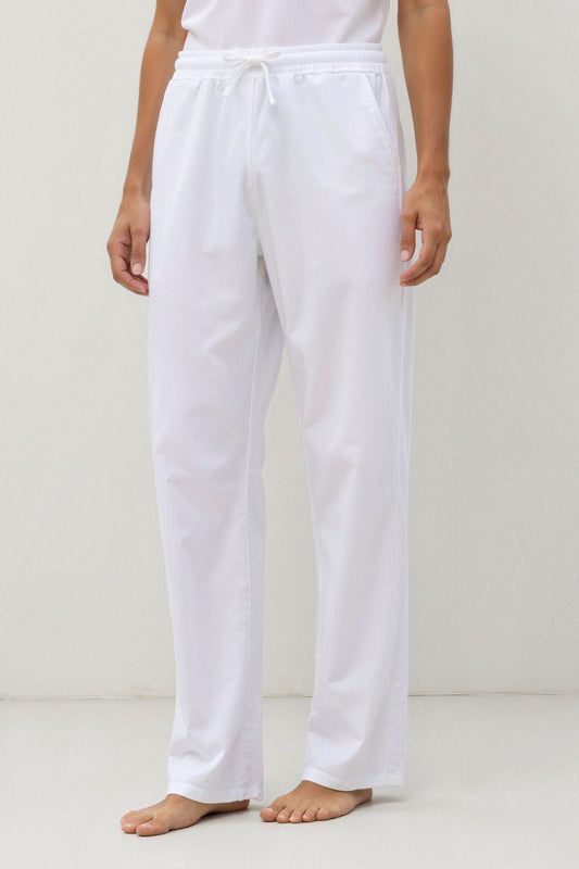 Pantalons à cordon en mélange de coton et de lin