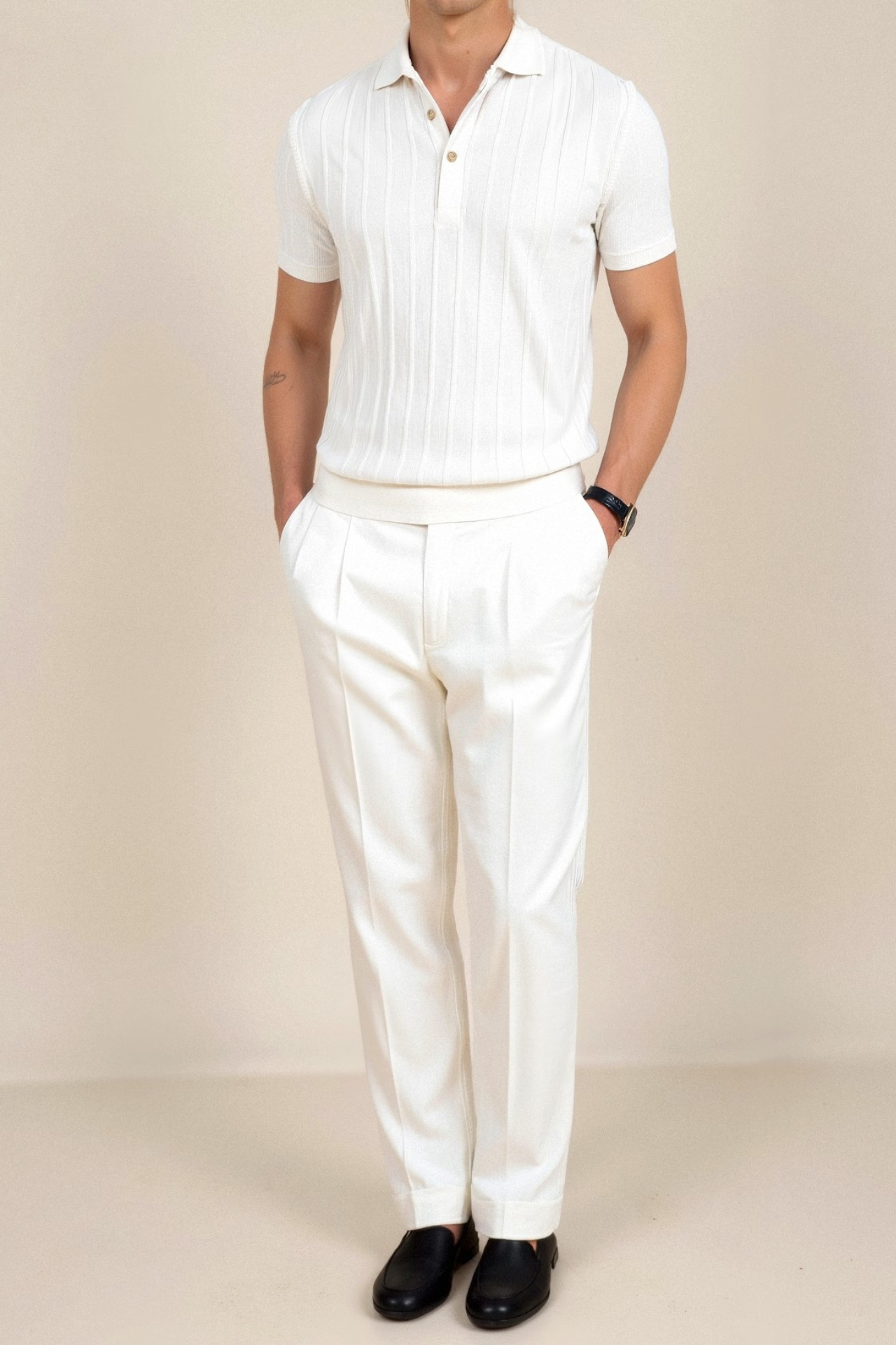 Polo à Boutons Rayé Vertical